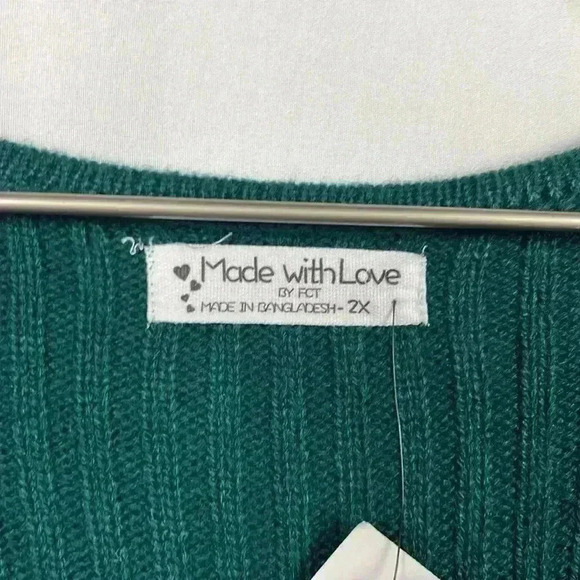 Made With Love Womens Cardigan Forest Green 2X V-Neck Zip Ribbed Wide Cuffs NWT - Picture 2 of 13